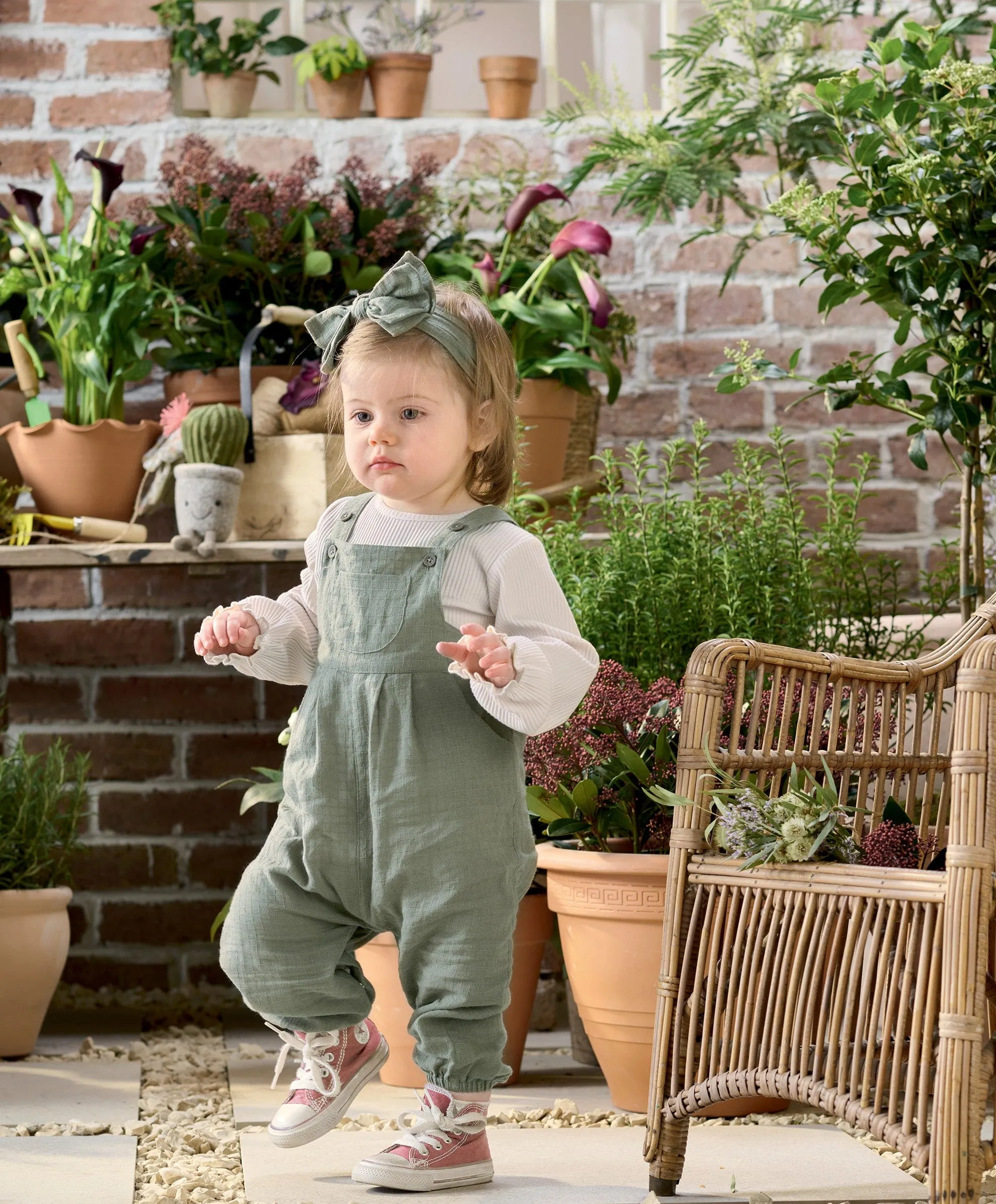 Woven Dungarees & Headband - Green Babykids Mamas & Papas