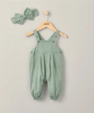 Woven Dungarees & Headband - Green
