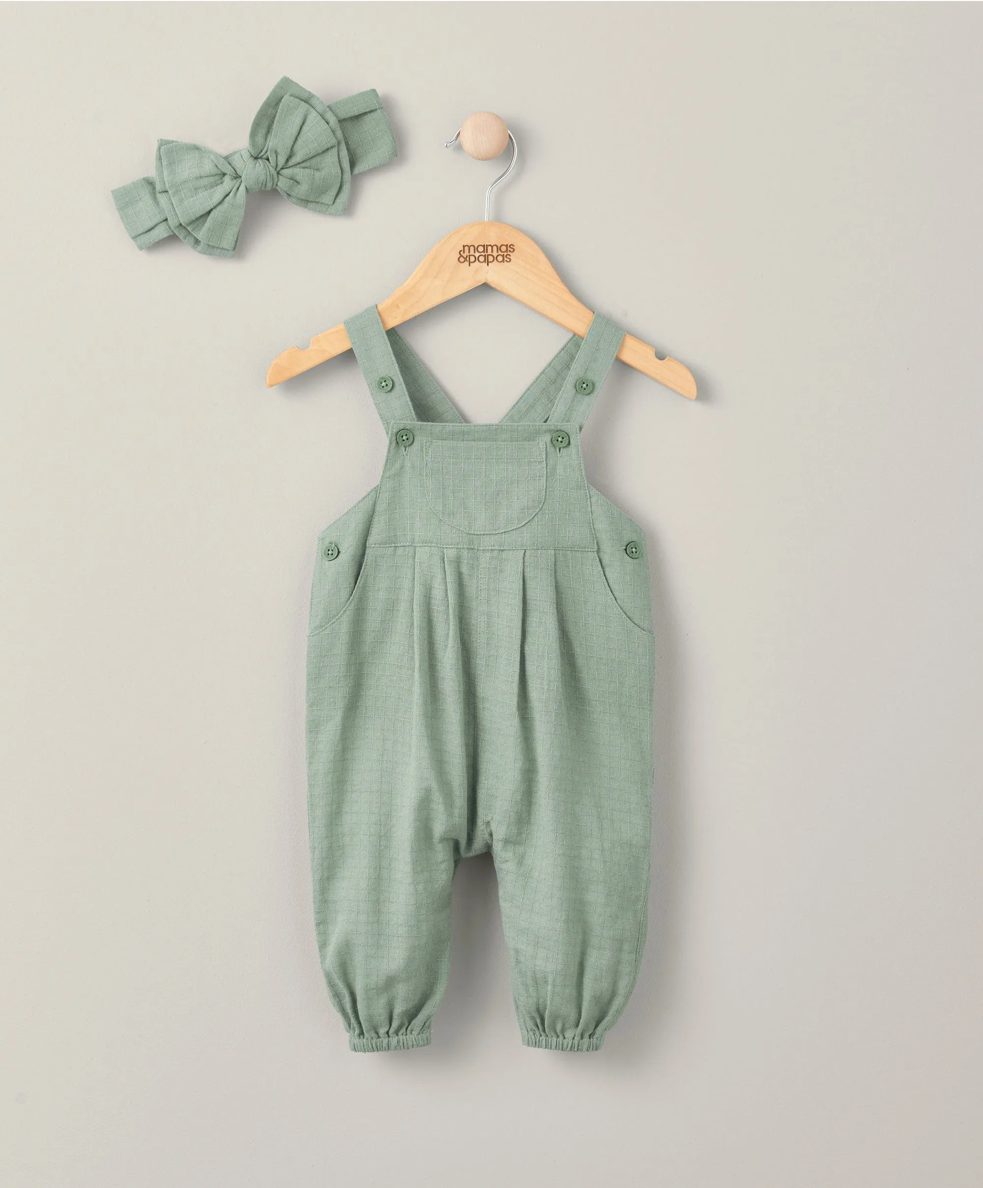 Woven Dungarees & Headband - Green