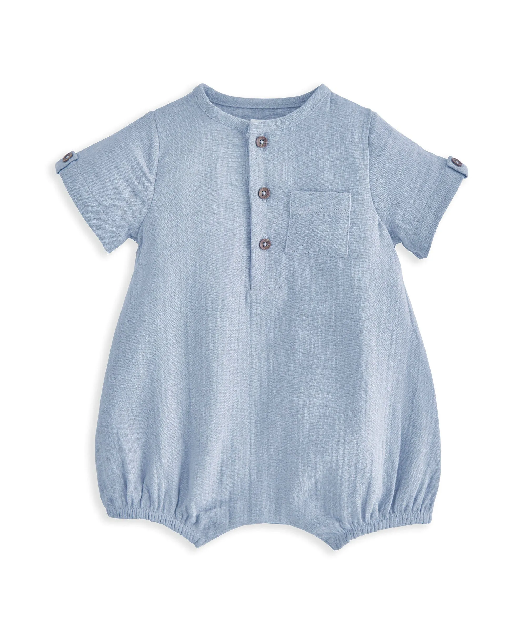 Woven Romper & Bucket Hat Set (2 Pieces) - Blue