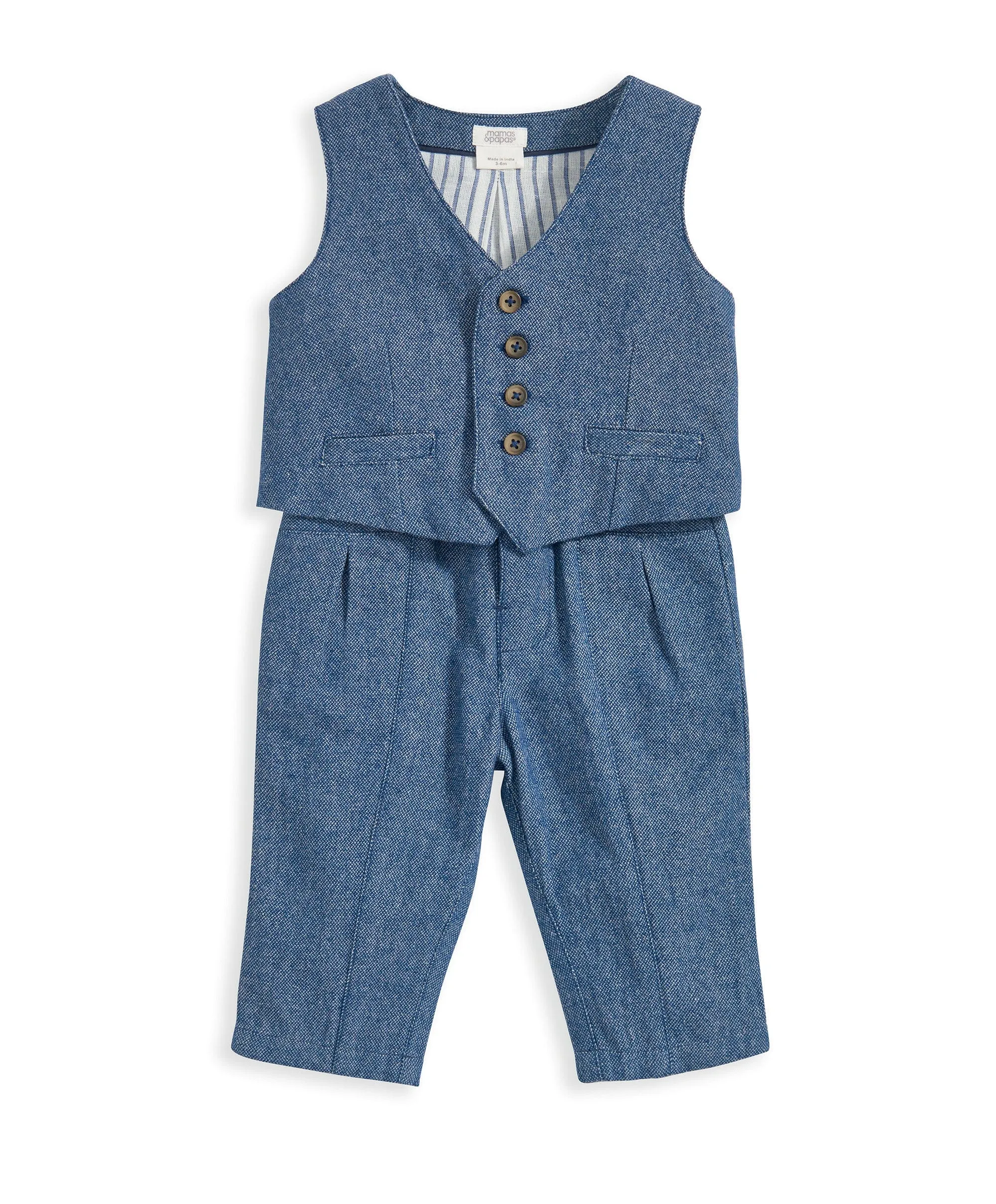 Woven Waistcoat & Trouser Outfit Set - Blue Babykids Mamas & Papas